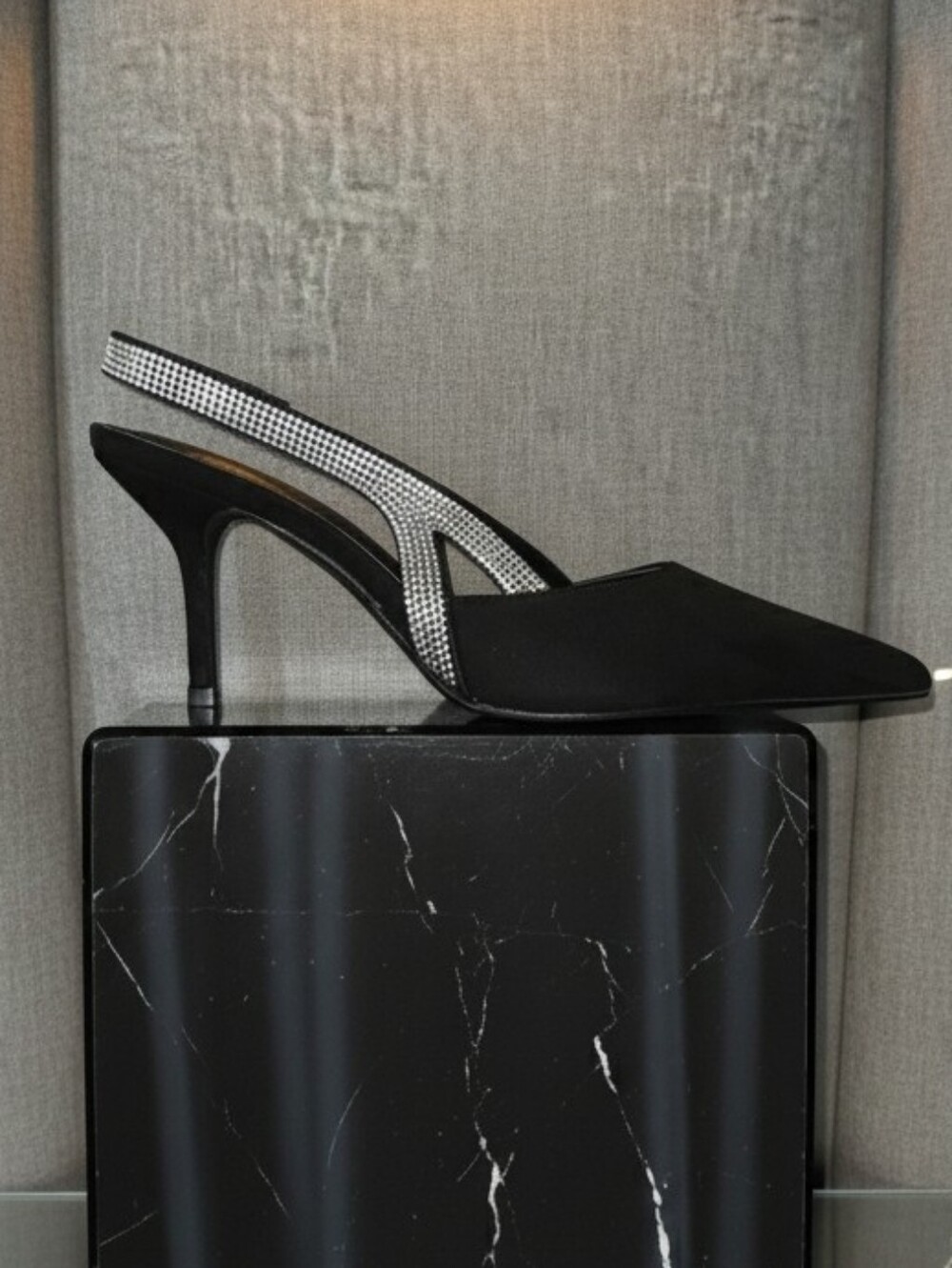 Black Slingback Stiletto with Crystal Strap